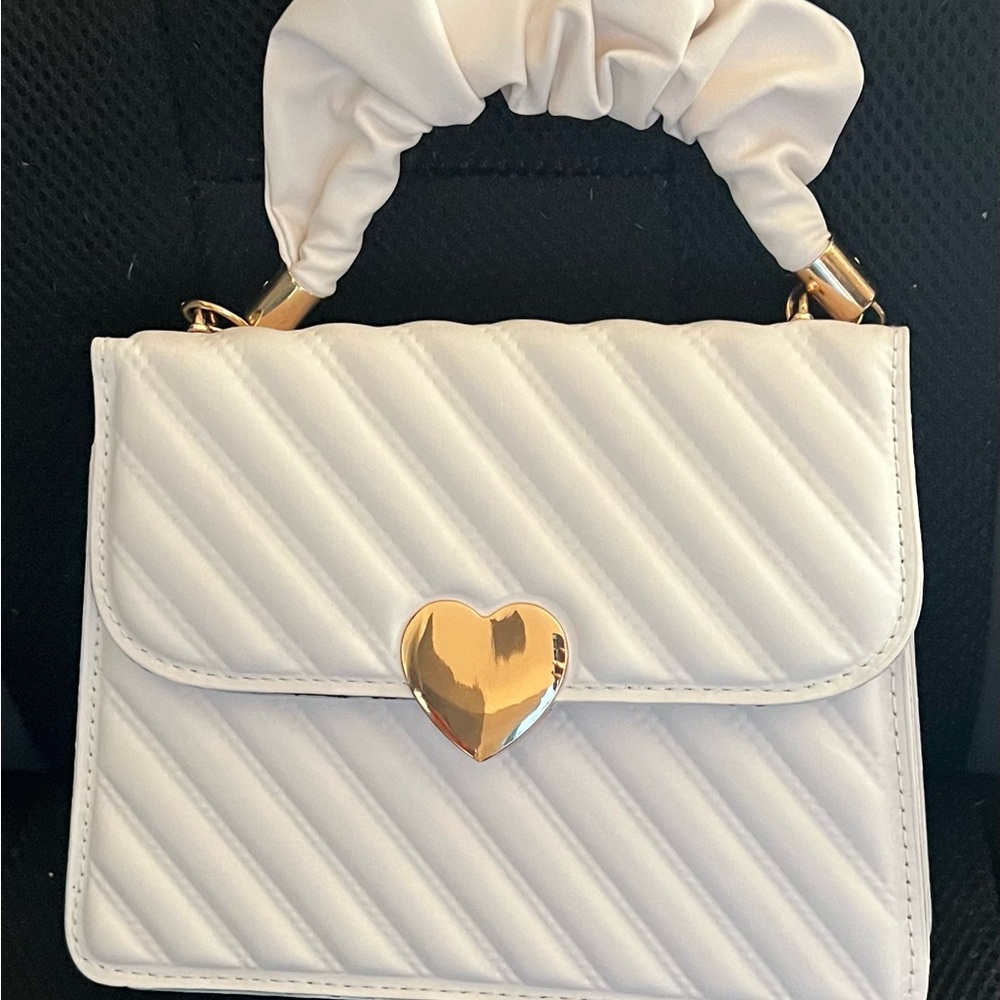 White Quilted Handbag with Heart Accent